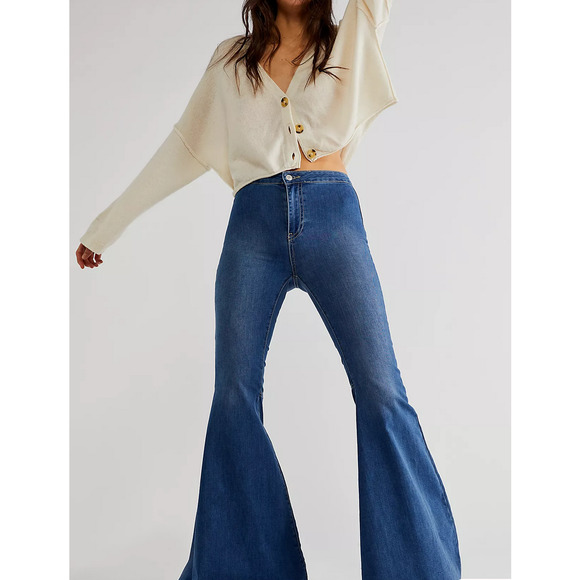 Free People Denim - FREE PEOPLE WOMEN'S DENIM JUST FLOAT ON FLARE JERICHO BLUE SIZE 31 NWT